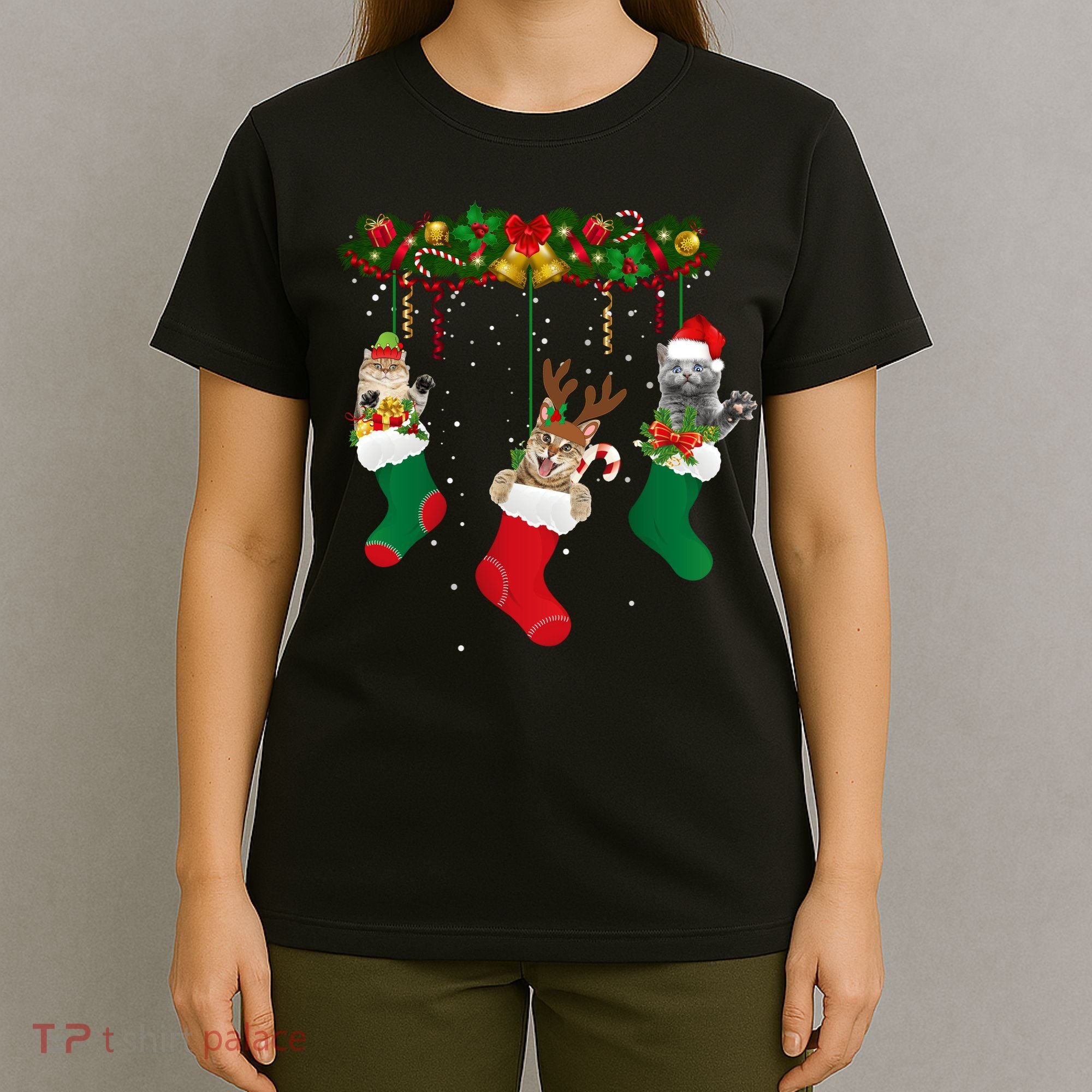 Hanging Cats Christmas Stockings T-Shirt