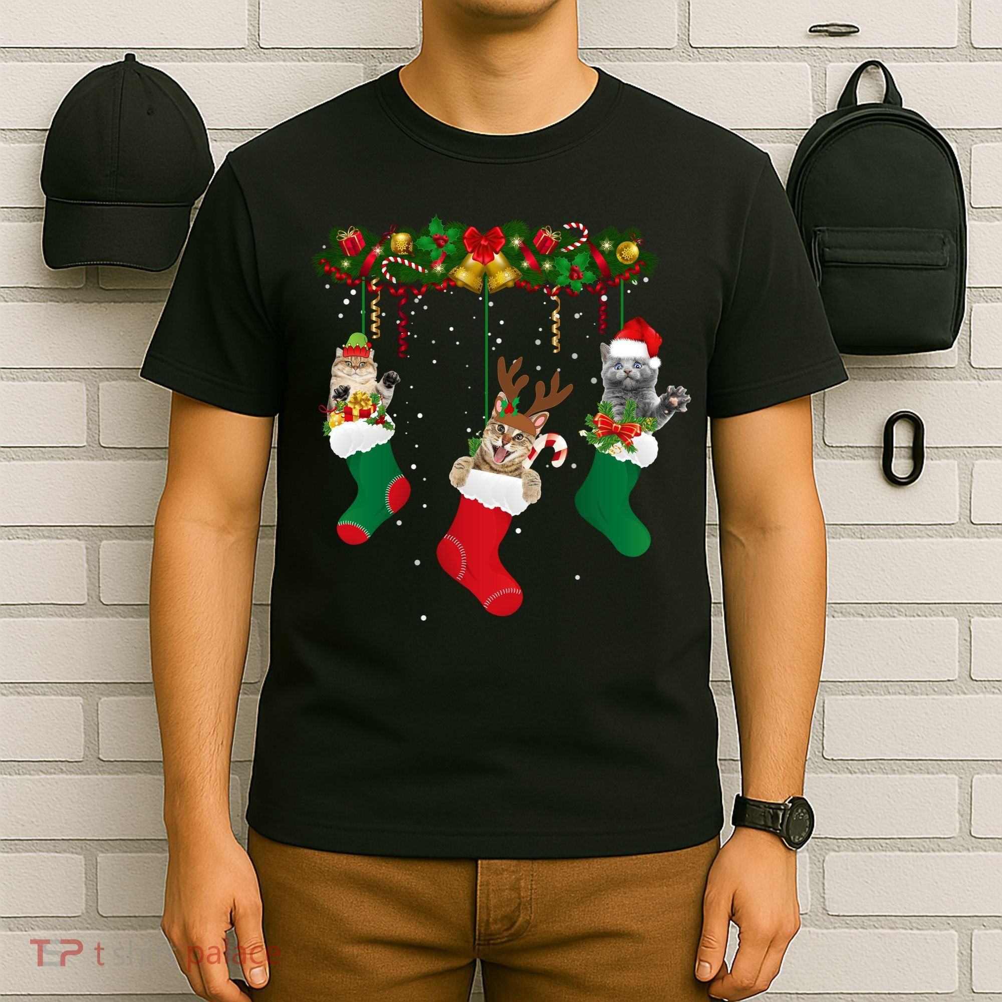 Hanging Cats Christmas Stockings T-Shirt