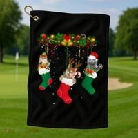 Hanging Cats Christmas Stockings Golf Towel thumb 1