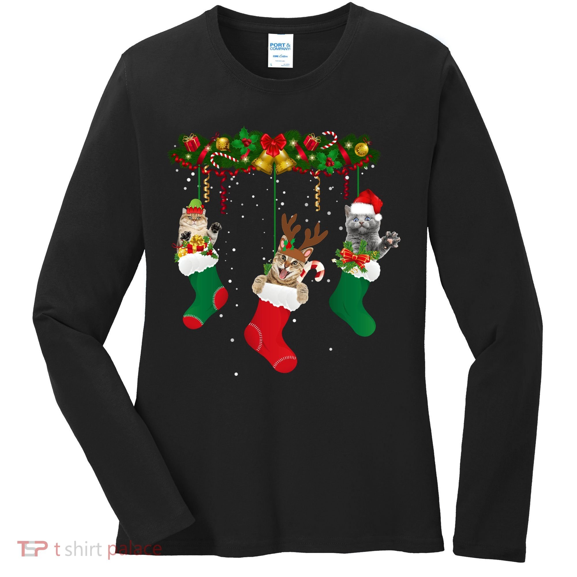 Hanging Cats Christmas Stockings Women's Long Sleeve Shirt