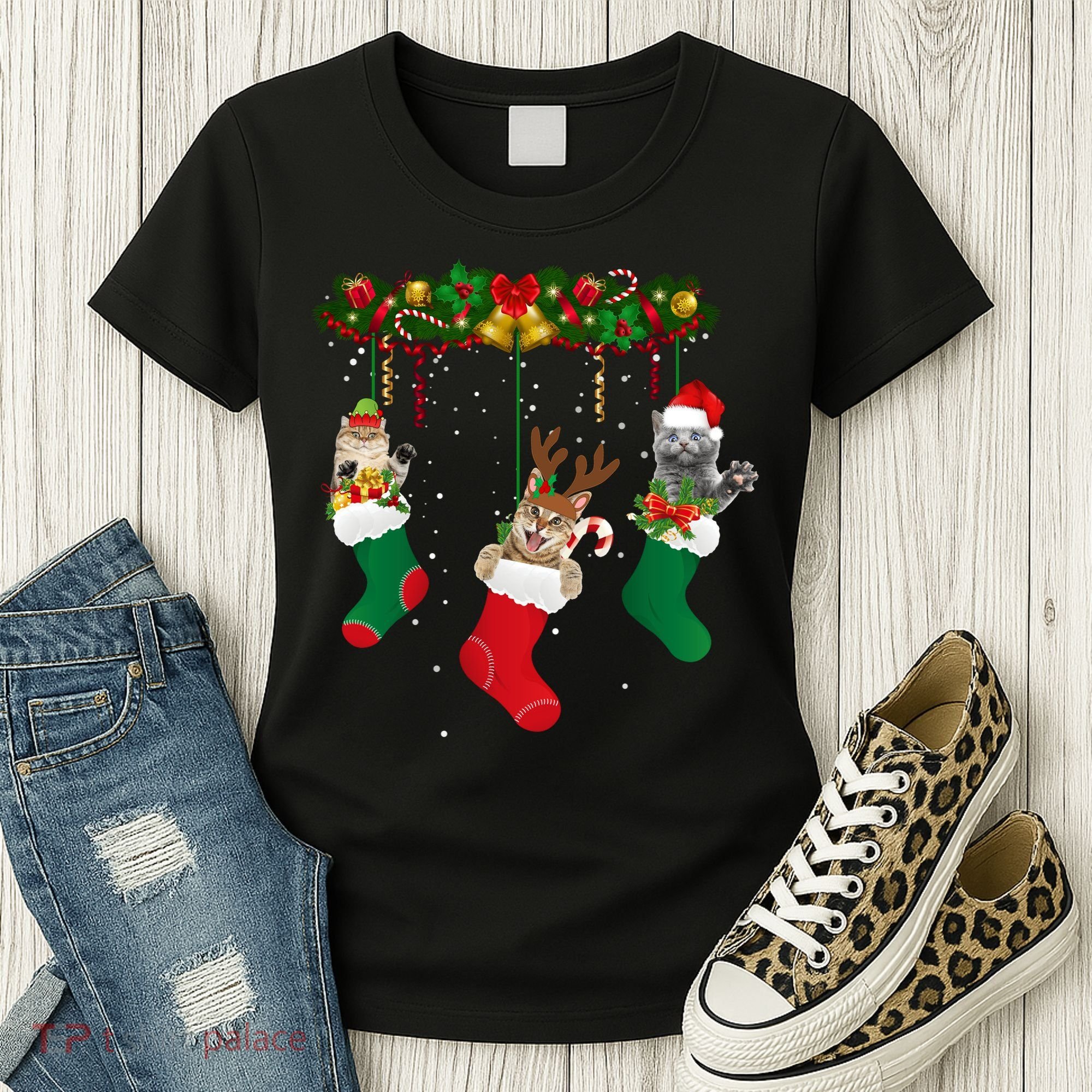 Hanging Cats Christmas Stockings Women's T-Shirt