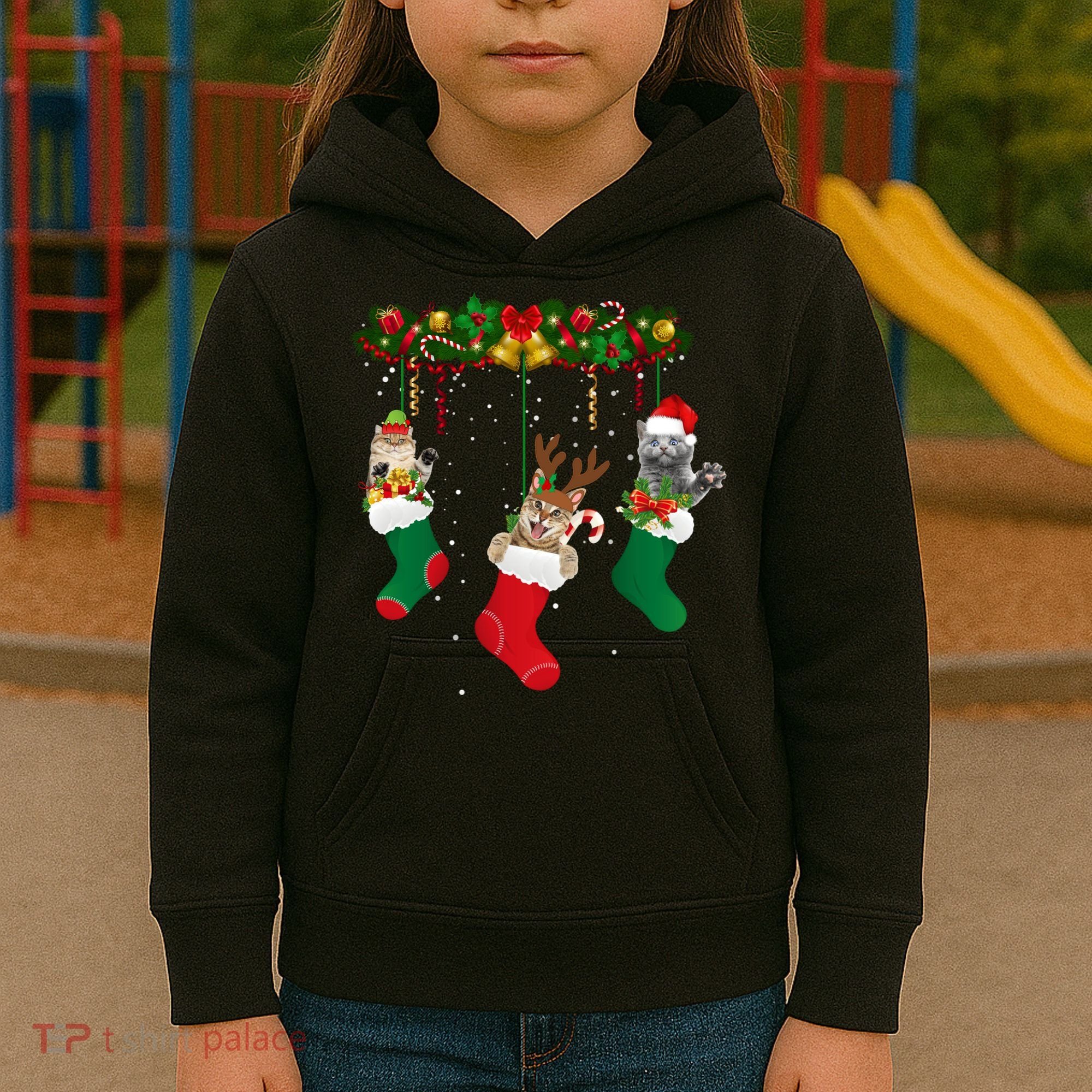 Hanging Cats Christmas Stockings Kids Hoodie