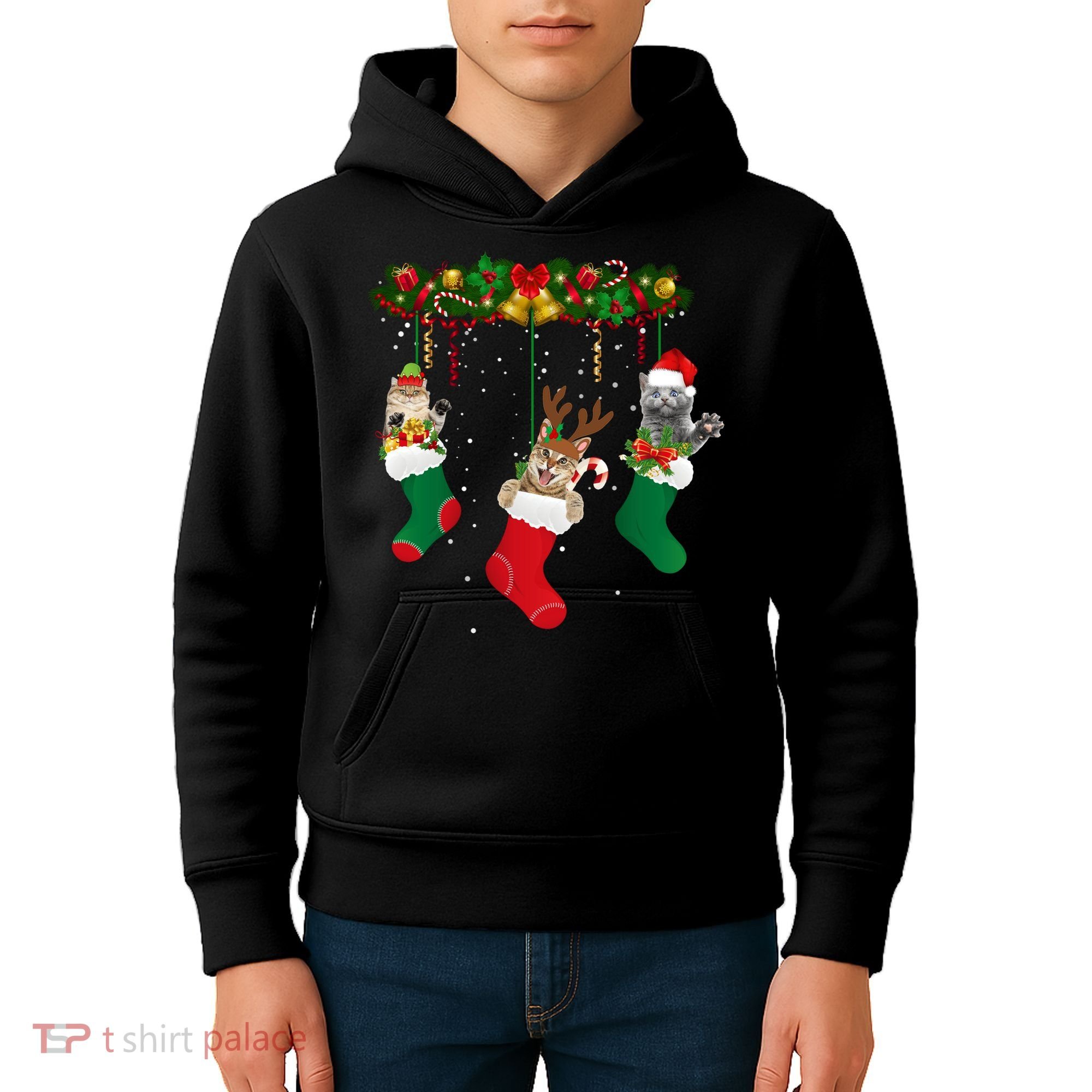 Hanging Cats Christmas Stockings Kids Hoodie