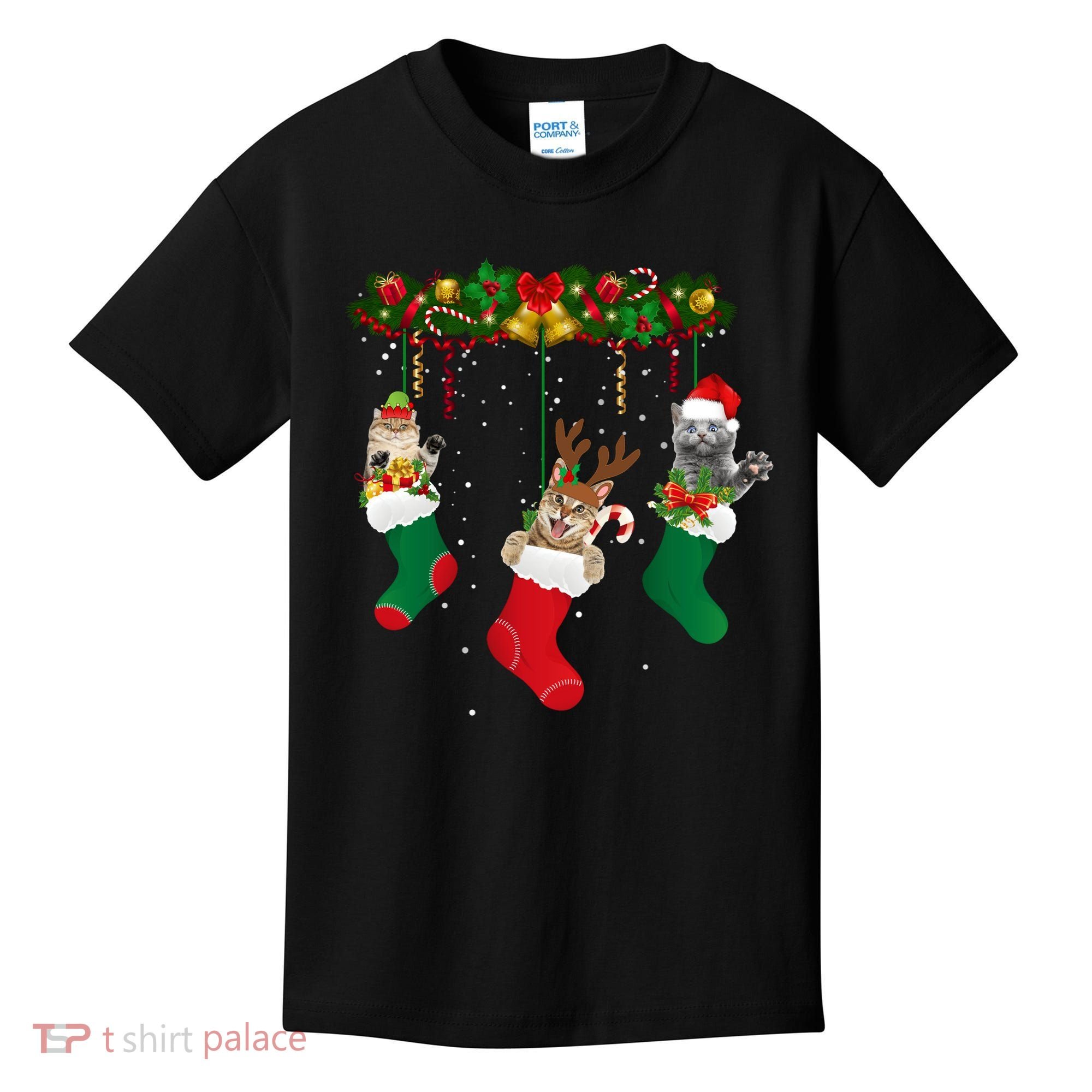 Hanging Cats Christmas Stockings Kids T-Shirt