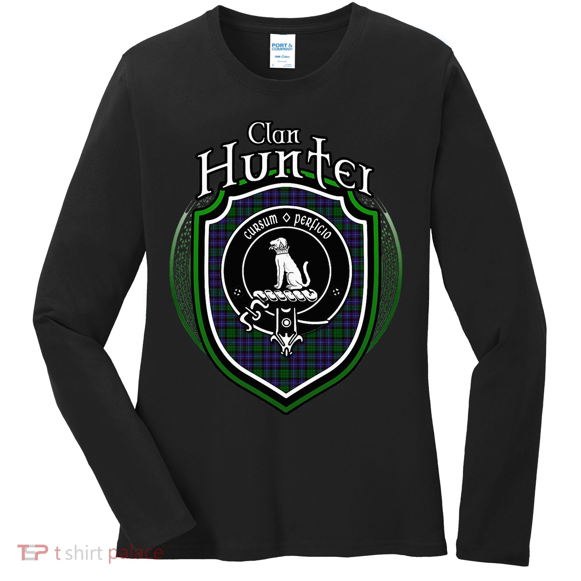 Hunter Clan Crest Scottish Clan Hunter Family Crest Badge Women's Long Sleeve Shirt