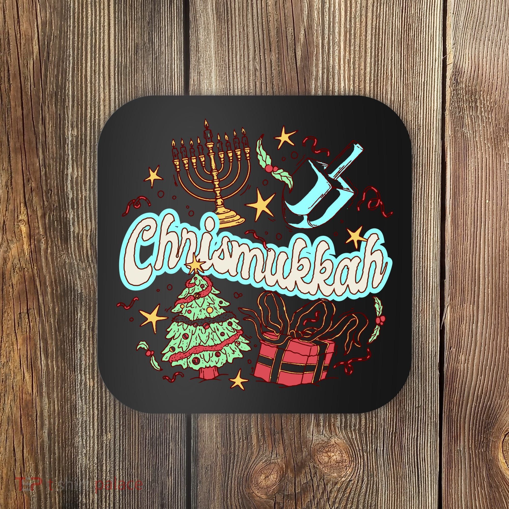 Hanukkah & Christmas Chrismukkah Funny Tree Presents Coaster