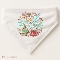Hanukkah & Christmas Chrismukkah Funny Tree Presents USA-Made Doggie Bandana thumb 0