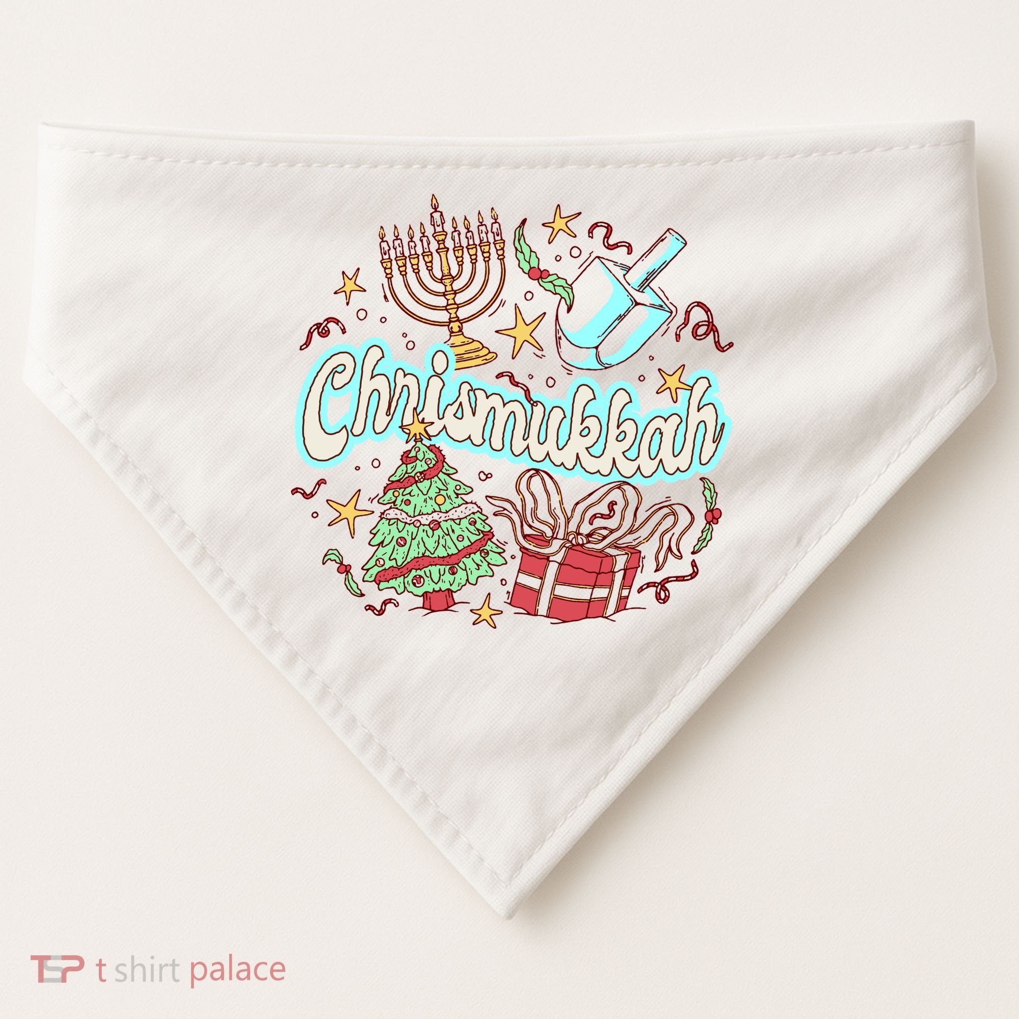 Hanukkah & Christmas Chrismukkah Funny Tree Presents USA-Made Doggie Bandana