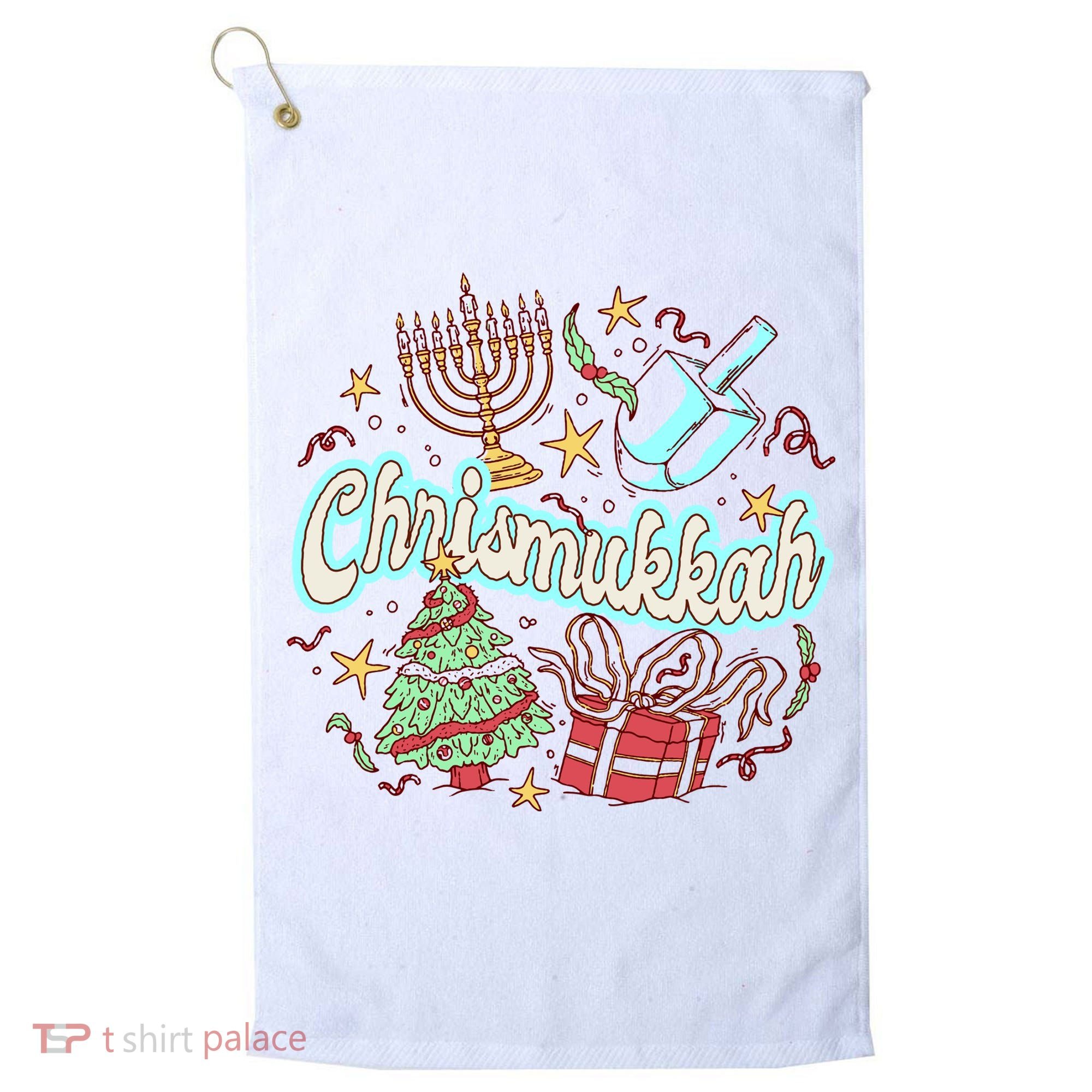 Hanukkah & Christmas Chrismukkah Funny Tree Presents Golf Towel