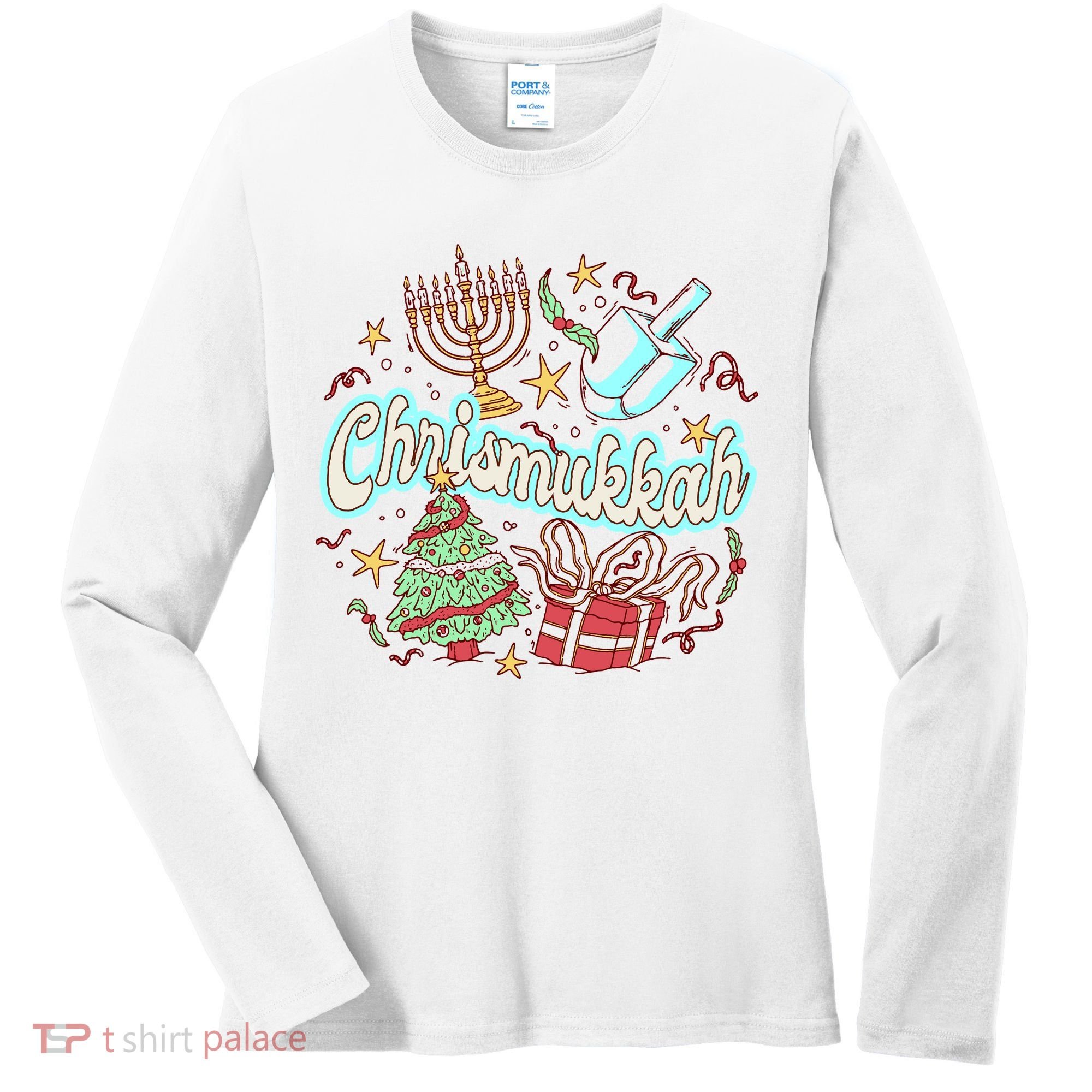 Hanukkah & Christmas Chrismukkah Funny Tree Presents Women's Long Sleeve Shirt