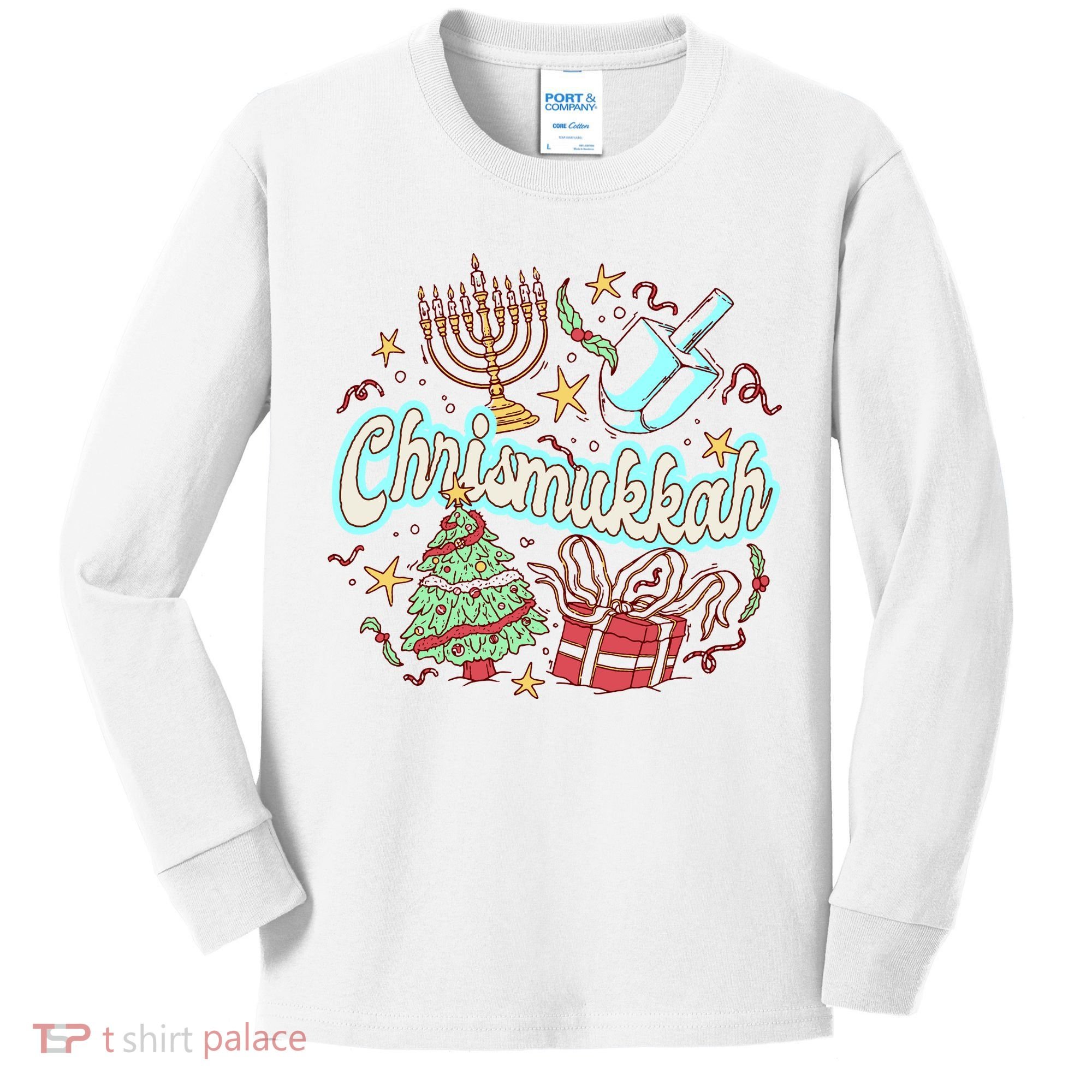 Hanukkah & Christmas Chrismukkah Funny Tree Presents Kids Long Sleeve Shirt