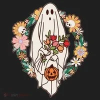 Halloween Creepy Cute Boho Flower Ghost Women's Sweatshirt thumb 2