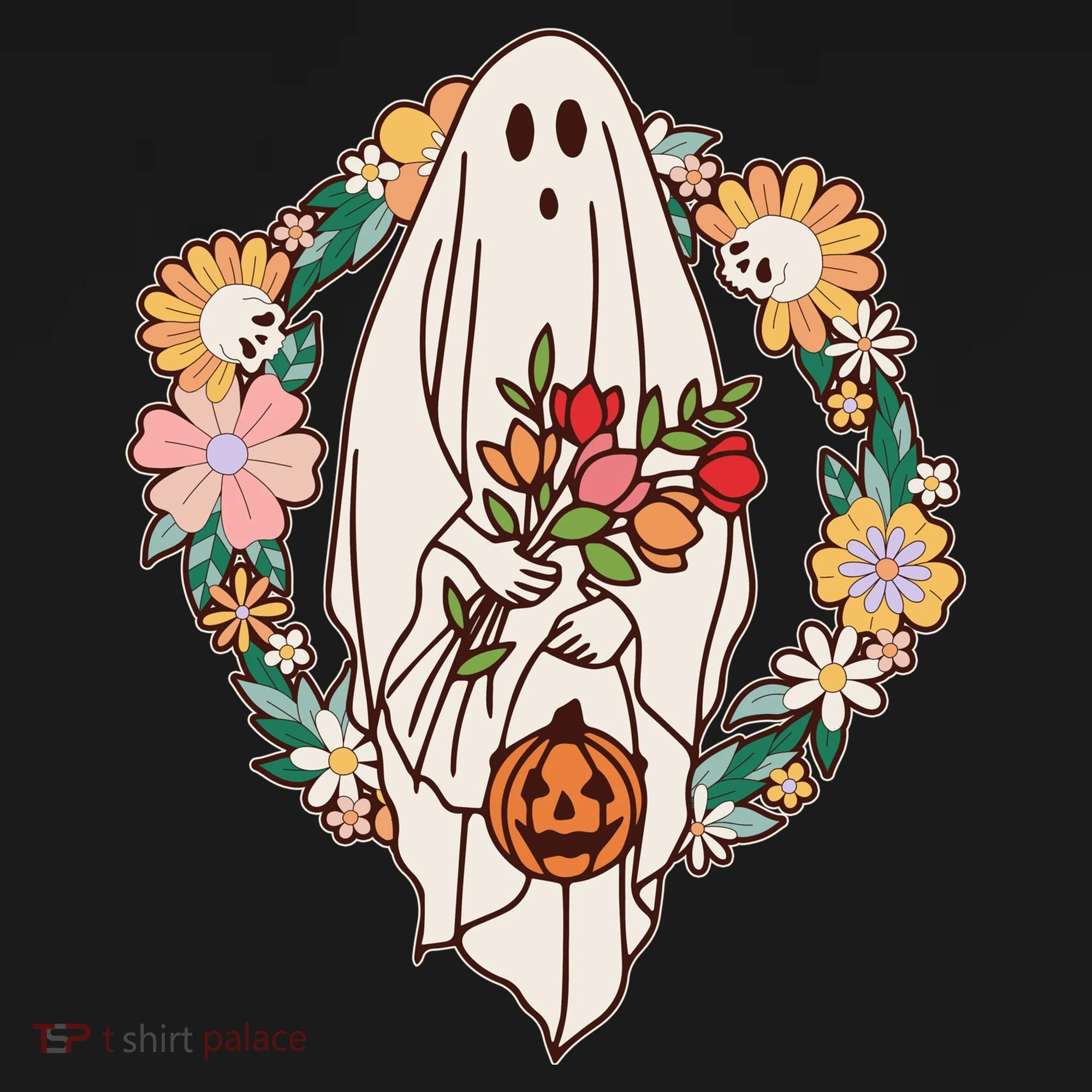 Halloween Creepy Cute Boho Flower Ghost Doggie Tank