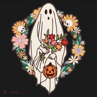 Halloween Creepy Cute Boho Flower Ghost Sustainable Bucket Hat thumb 2