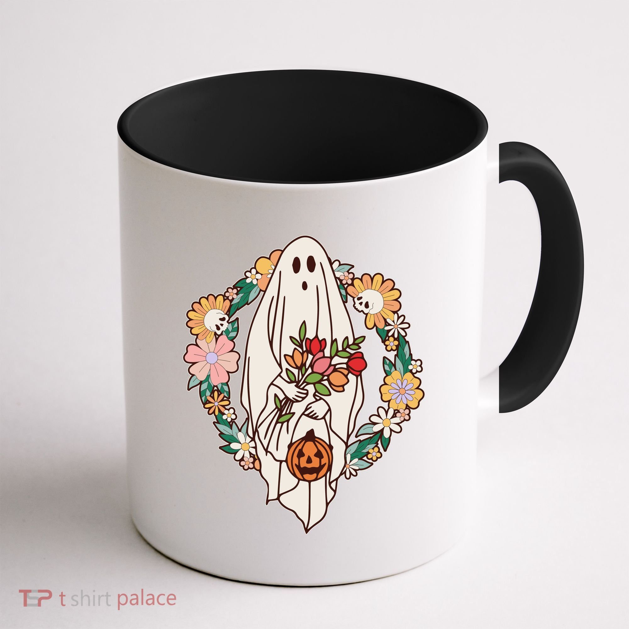 Halloween Creepy Cute Boho Flower Ghost Coffee Mug