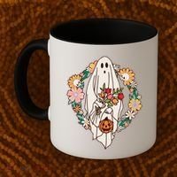 Halloween Creepy Cute Boho Flower Ghost Coffee Mug thumb 2