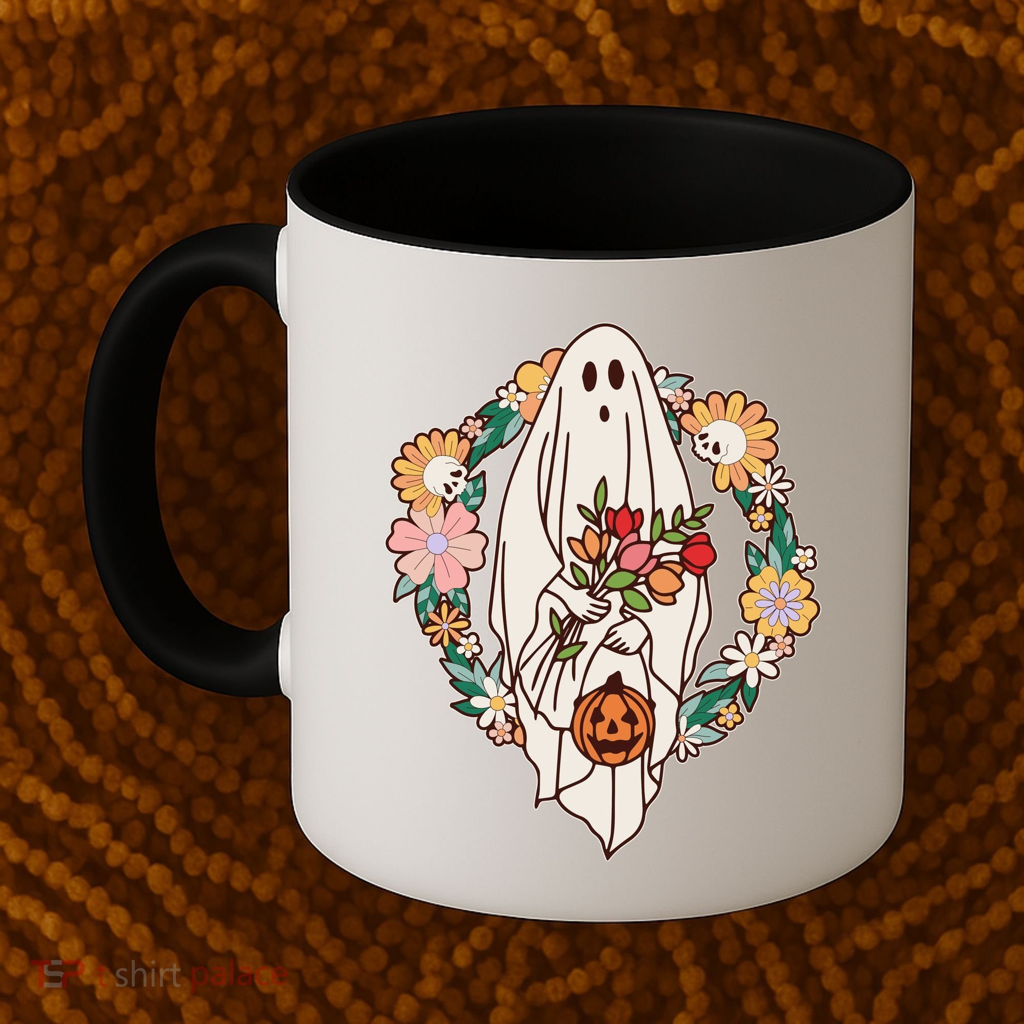 Halloween Creepy Cute Boho Flower Ghost Coffee Mug