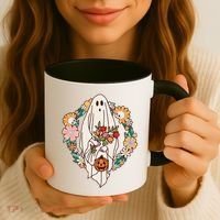 Halloween Creepy Cute Boho Flower Ghost Coffee Mug thumb 3