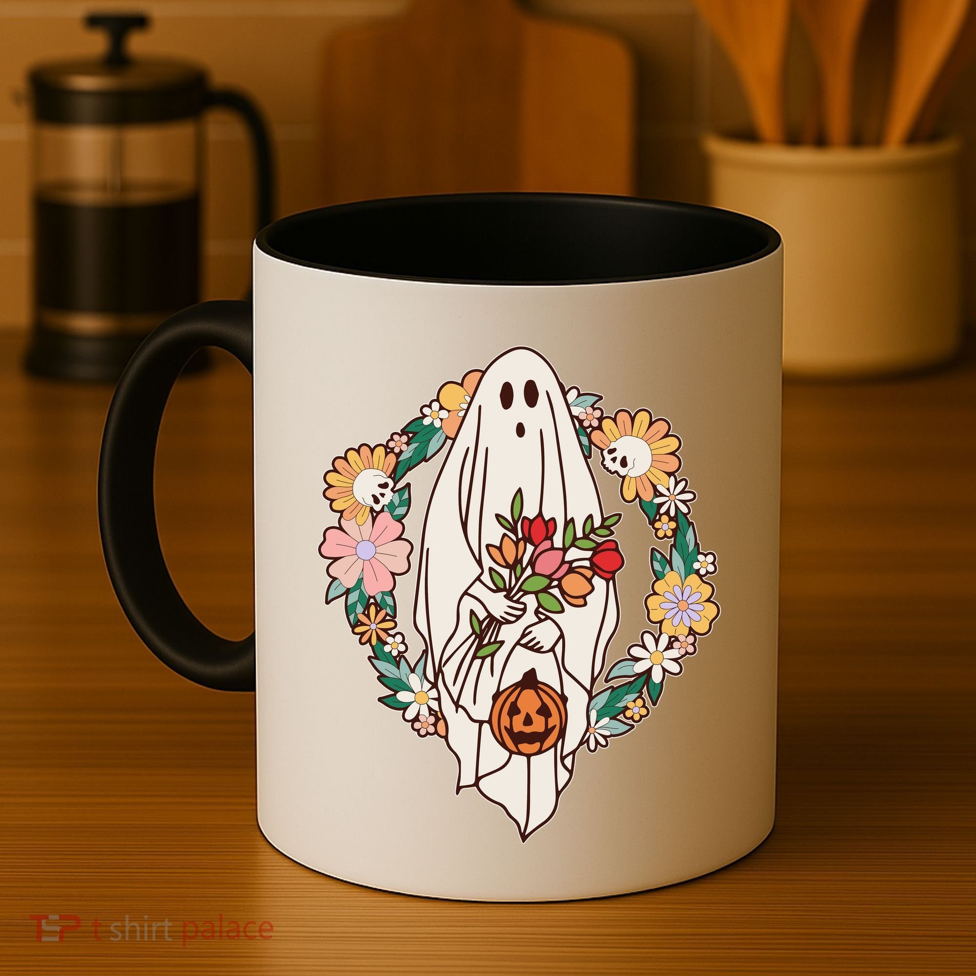 Halloween Creepy Cute Boho Flower Ghost Coffee Mug