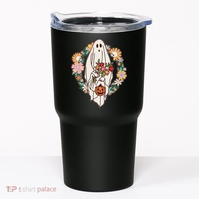 Halloween Creepy Cute Boho Flower Ghost Tumbler