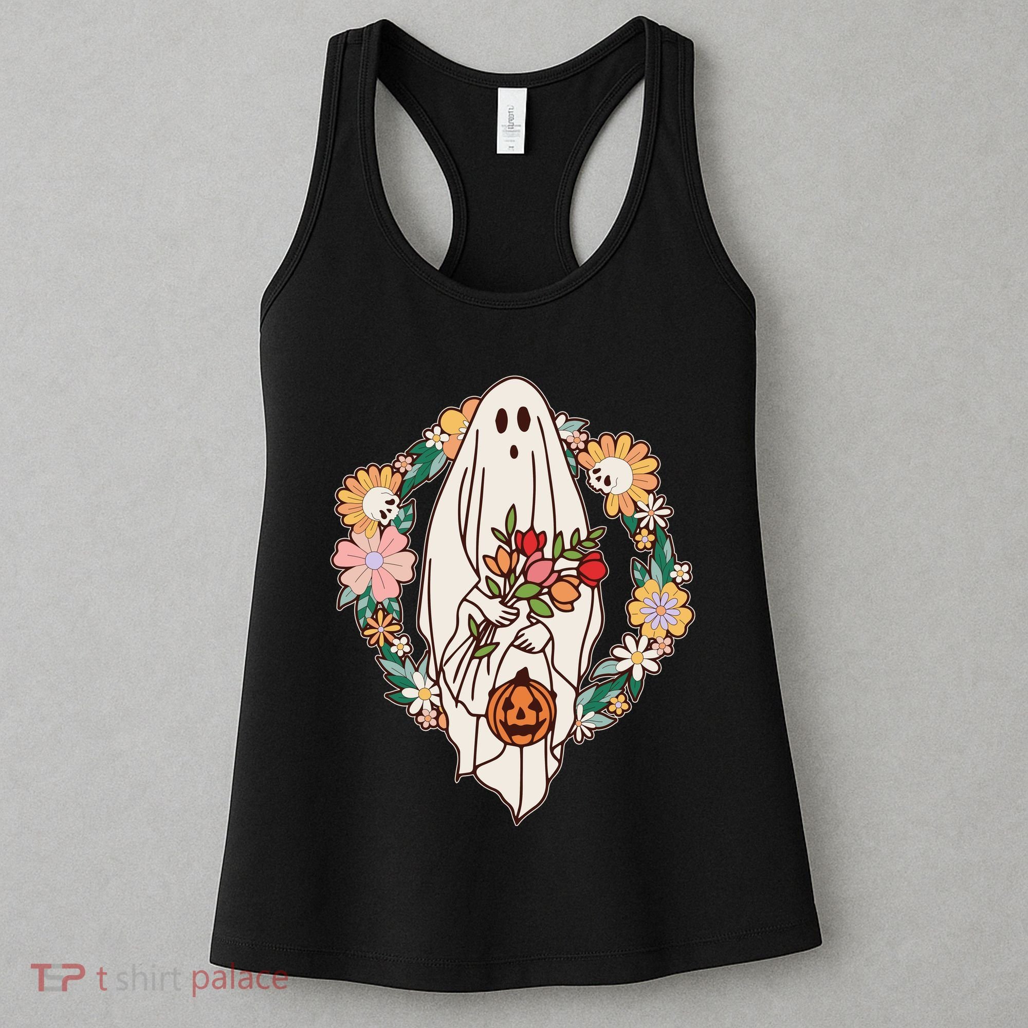 Halloween Creepy Cute Boho Flower Ghost Women's Tank Top