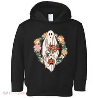 Halloween Creepy Cute Boho Flower Ghost Toddler Hoodie thumb 0