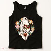 Halloween Creepy Cute Boho Flower Ghost Tank Top thumb 2
