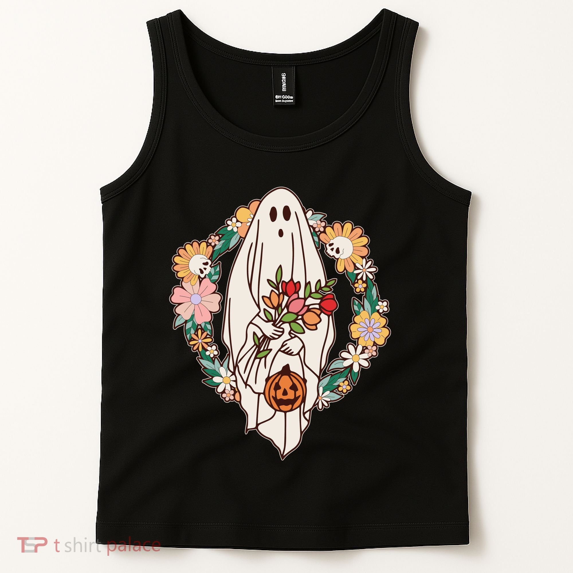 Halloween Creepy Cute Boho Flower Ghost Tank Top