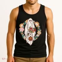 Halloween Creepy Cute Boho Flower Ghost Tank Top thumb 3
