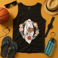 Halloween Creepy Cute Boho Flower Ghost Tank Top thumb 4