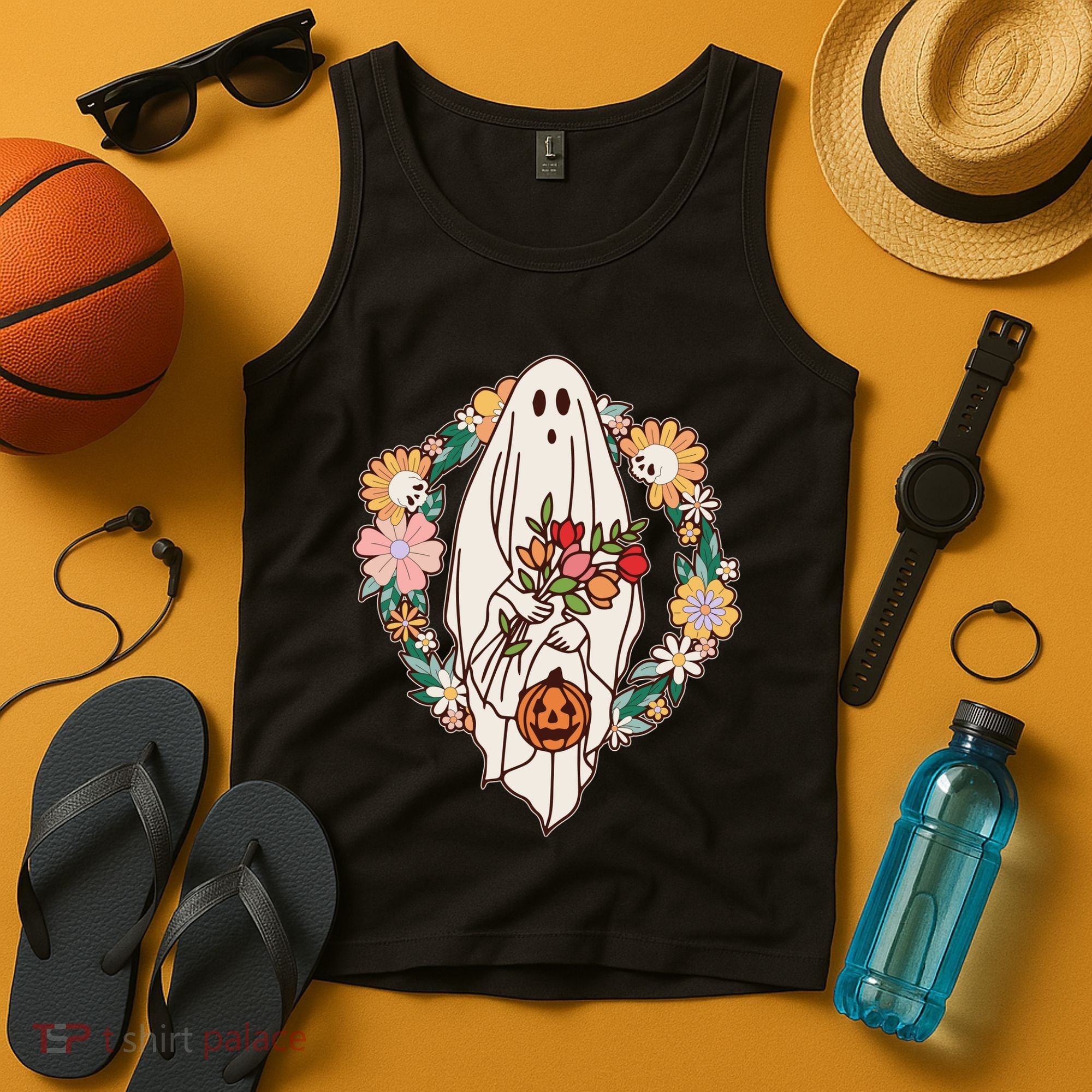 Halloween Creepy Cute Boho Flower Ghost Tank Top