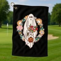 Halloween Creepy Cute Boho Flower Ghost Golf Towel thumb 1