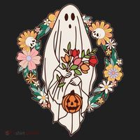 Halloween Creepy Cute Boho Flower Ghost Golf Towel thumb 3