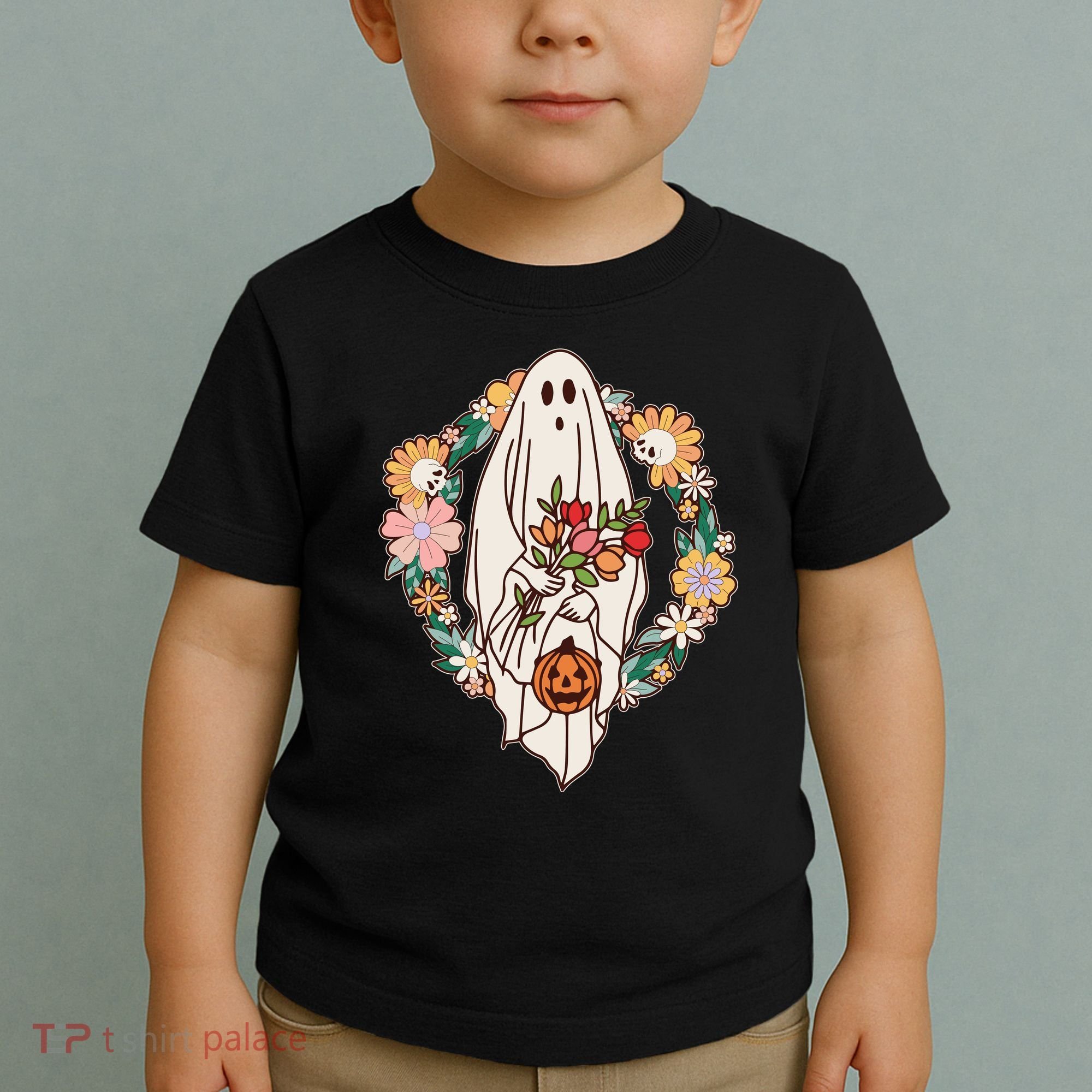 Halloween Creepy Cute Boho Flower Ghost Toddler T-Shirt