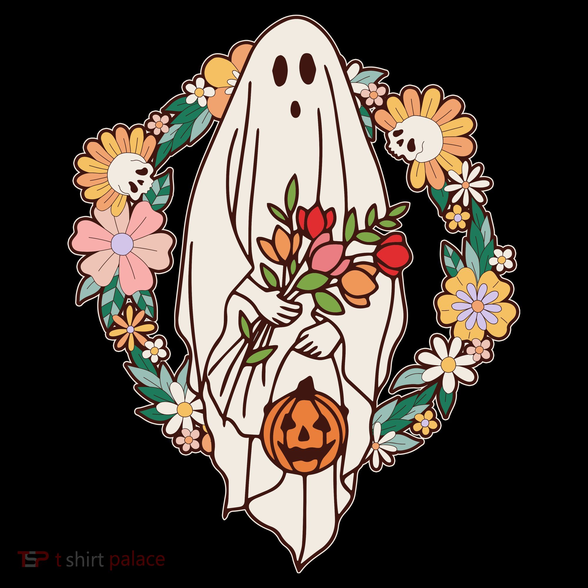 Halloween Creepy Cute Boho Flower Ghost Kids Long Sleeve Shirt