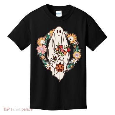 Halloween Creepy Cute Boho Flower Ghost Kids T-Shirt
