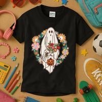 Halloween Creepy Cute Boho Flower Ghost Kids T-Shirt thumb 3