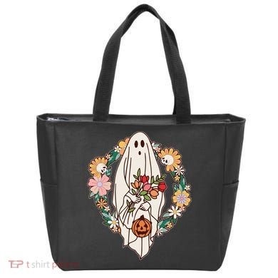 Halloween Creepy Cute Boho Flower Ghost Tote Bag
