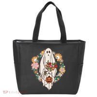 Halloween Creepy Cute Boho Flower Ghost Tote Bag thumb 0