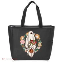 Halloween Creepy Cute Boho Flower Ghost Tote Bag thumb 0