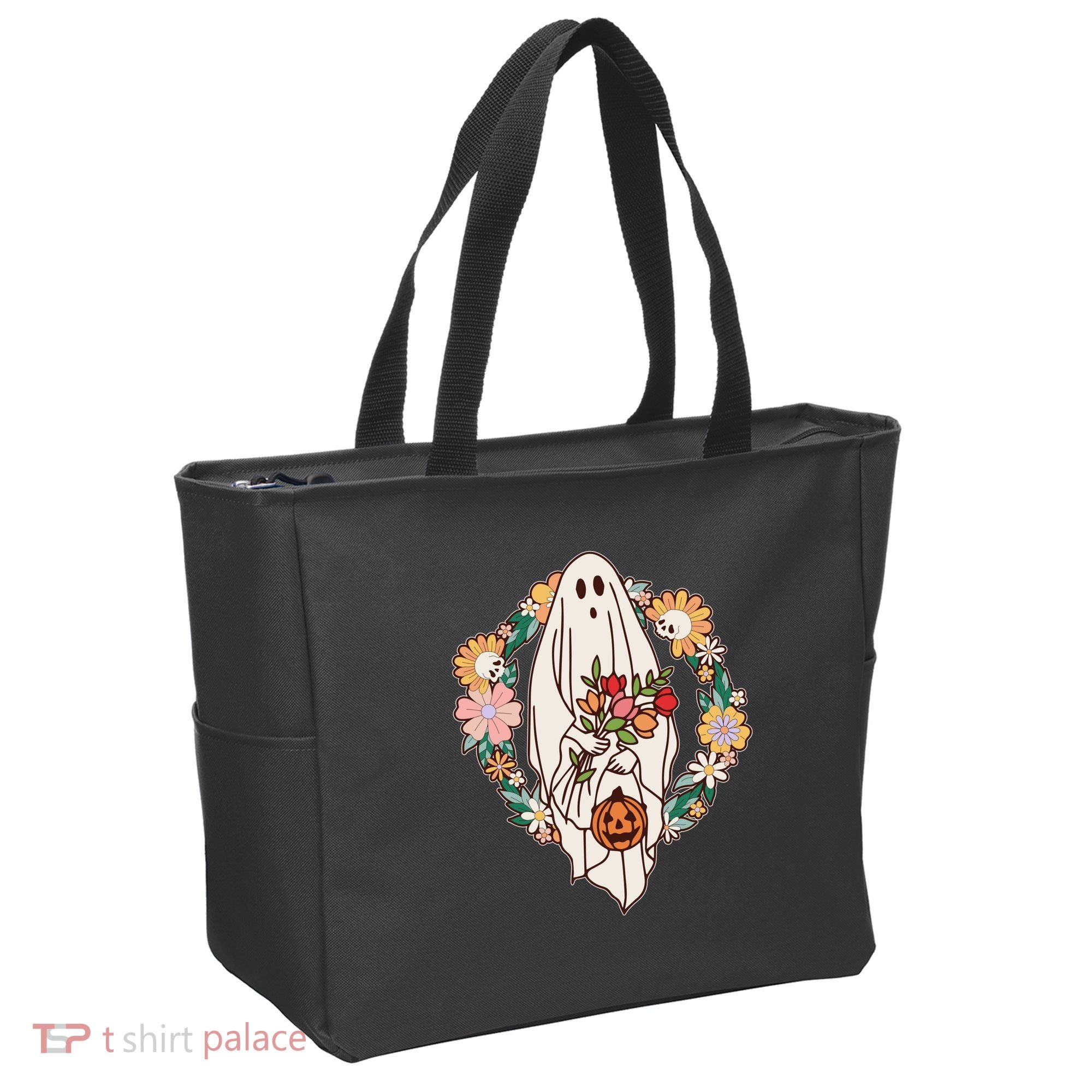 Halloween Creepy Cute Boho Flower Ghost Tote Bag