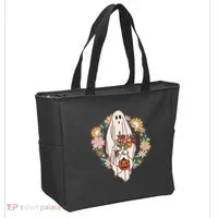 Halloween Creepy Cute Boho Flower Ghost Tote Bag thumb 2