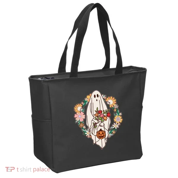 Halloween Creepy Cute Boho Flower Ghost Tote Bag