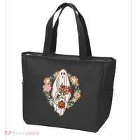 Halloween Creepy Cute Boho Flower Ghost Tote Bag thumb 3
