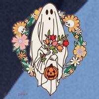 Halloween Creepy Cute Boho Flower Ghost Raglan Baseball Sleeve Shirt thumb 2