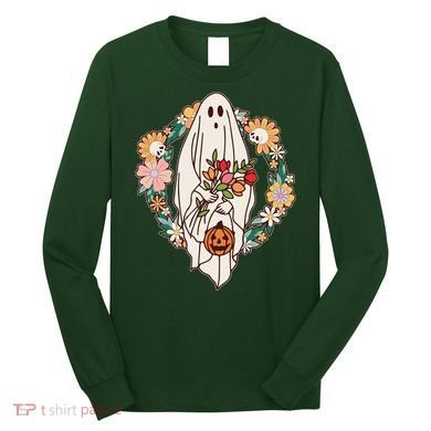 Halloween Creepy Cute Boho Flower Ghost Long Sleeve Shirt
