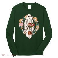 Halloween Creepy Cute Boho Flower Ghost Long Sleeve Shirt thumb 0
