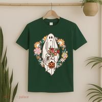 Halloween Creepy Cute Boho Flower Ghost T-Shirt thumb 2