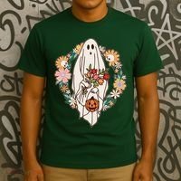 Halloween Creepy Cute Boho Flower Ghost T-Shirt thumb 3