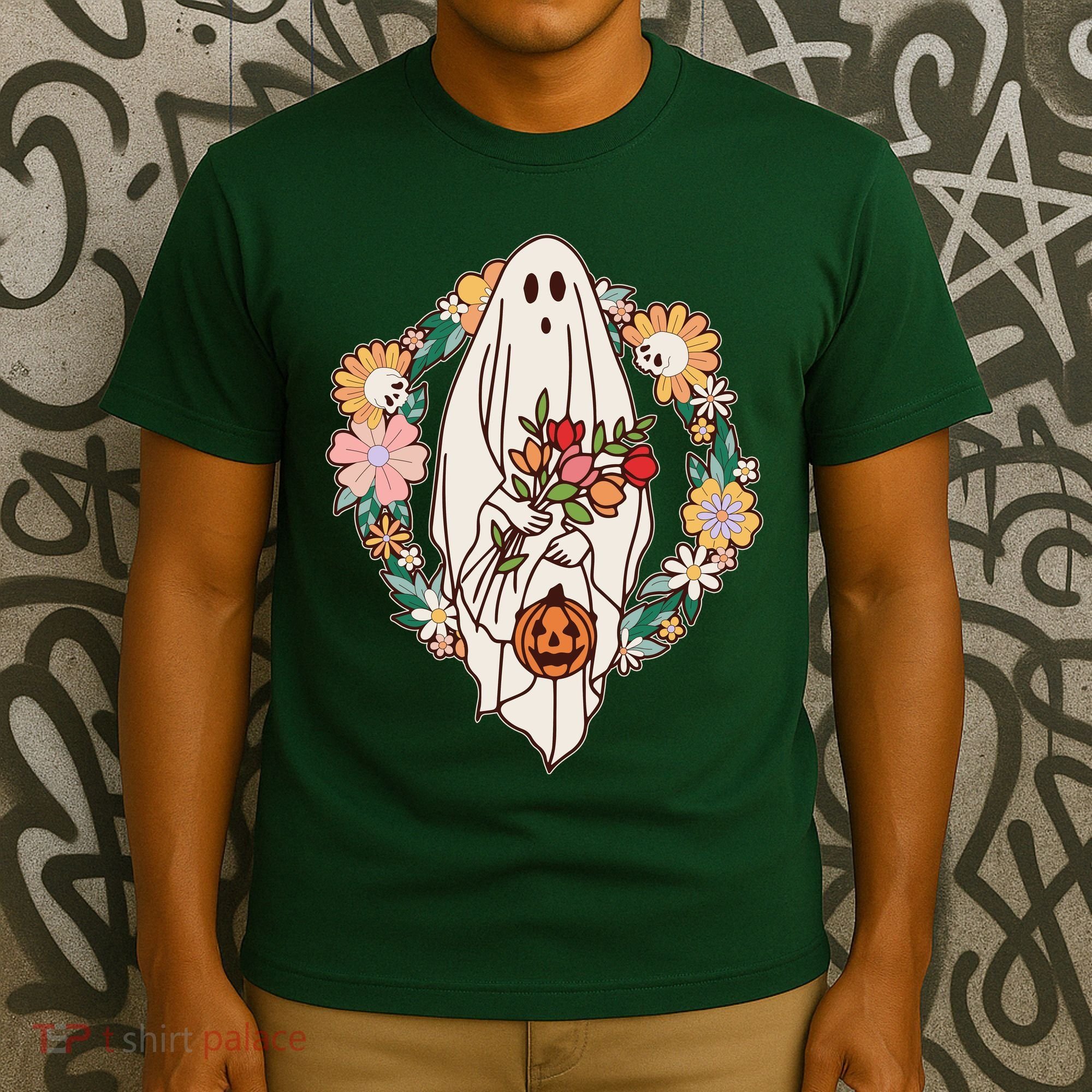 Halloween Creepy Cute Boho Flower Ghost T-Shirt